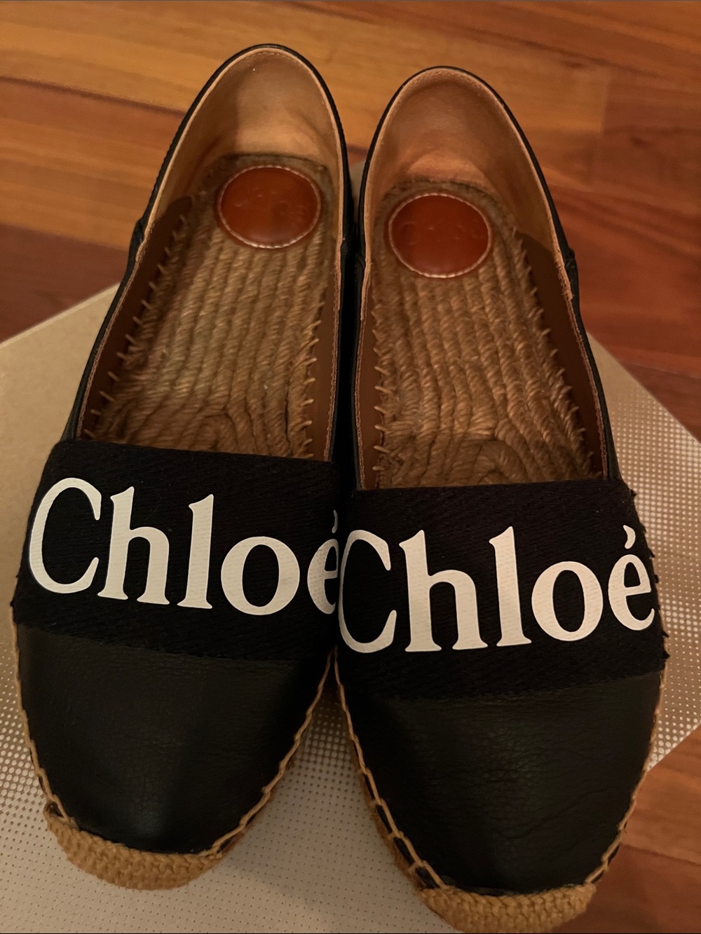 Chloe Black Leather Espadrille Slip-On